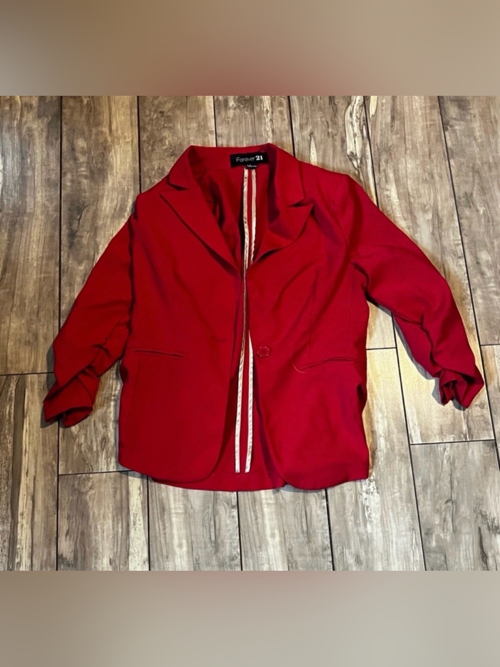 Forever 21 red single-button blazer with ruched three-quarter sleeves size small